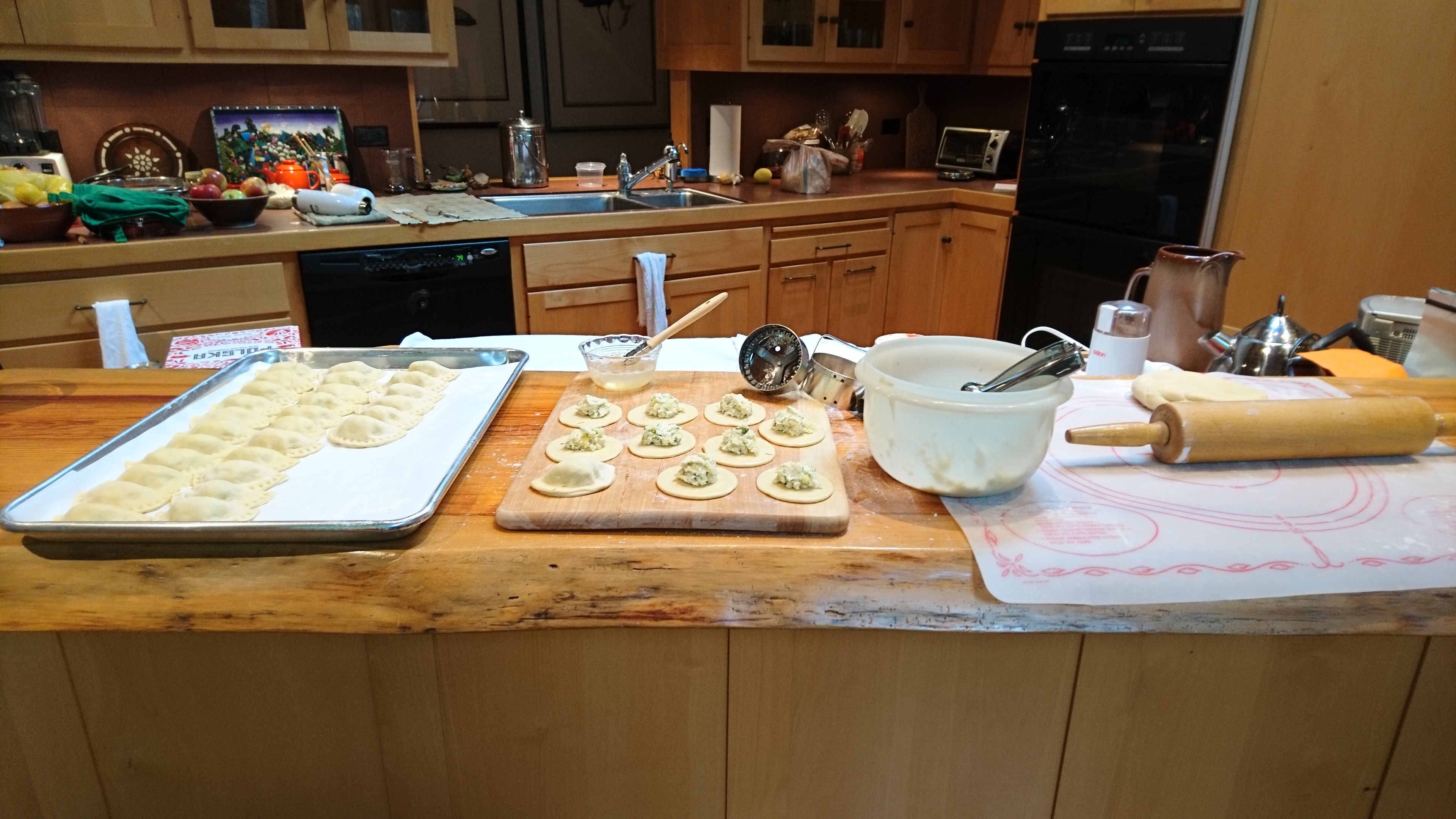 dumpling-making setup