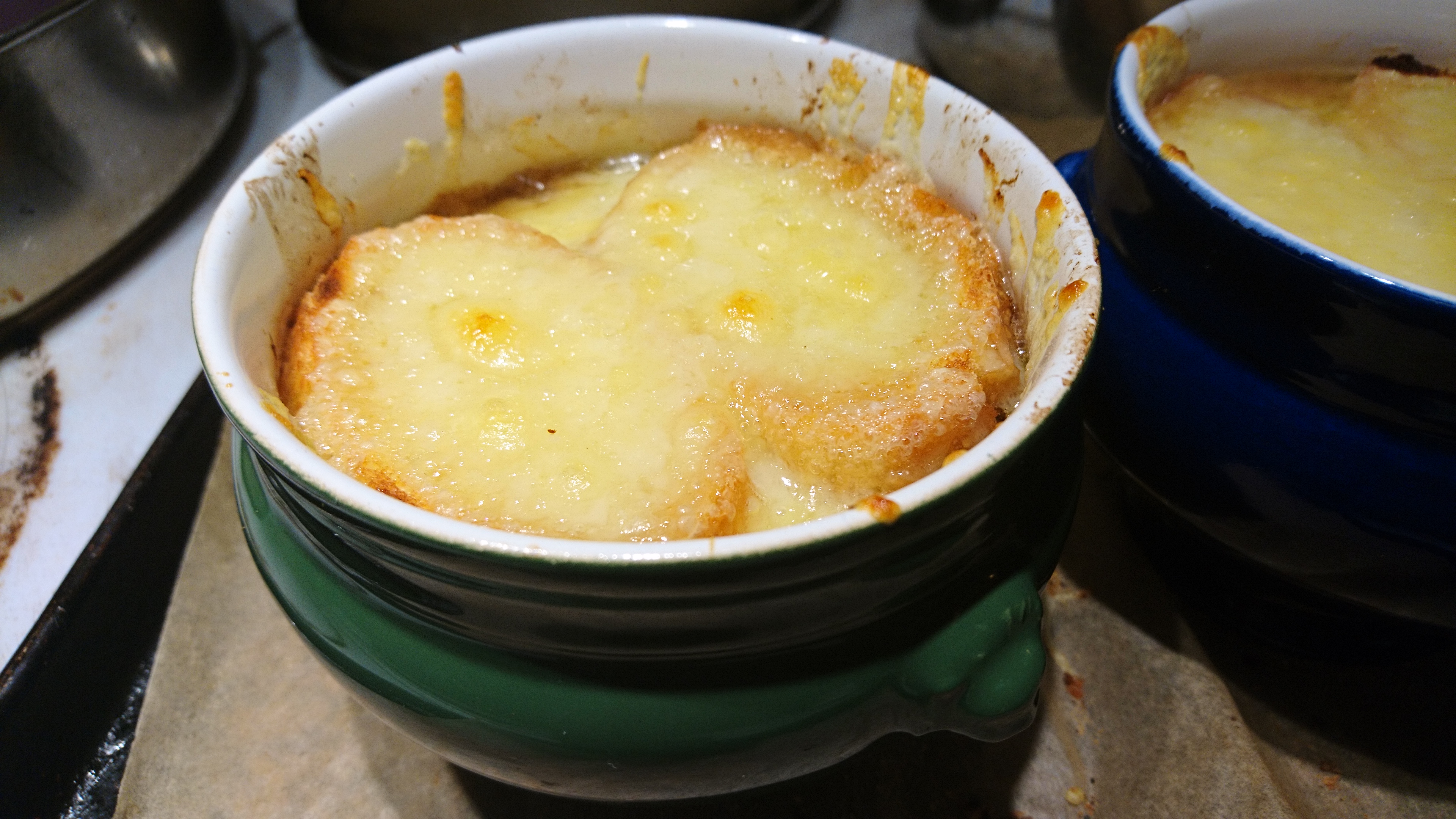broiled cheesy bowl of soup