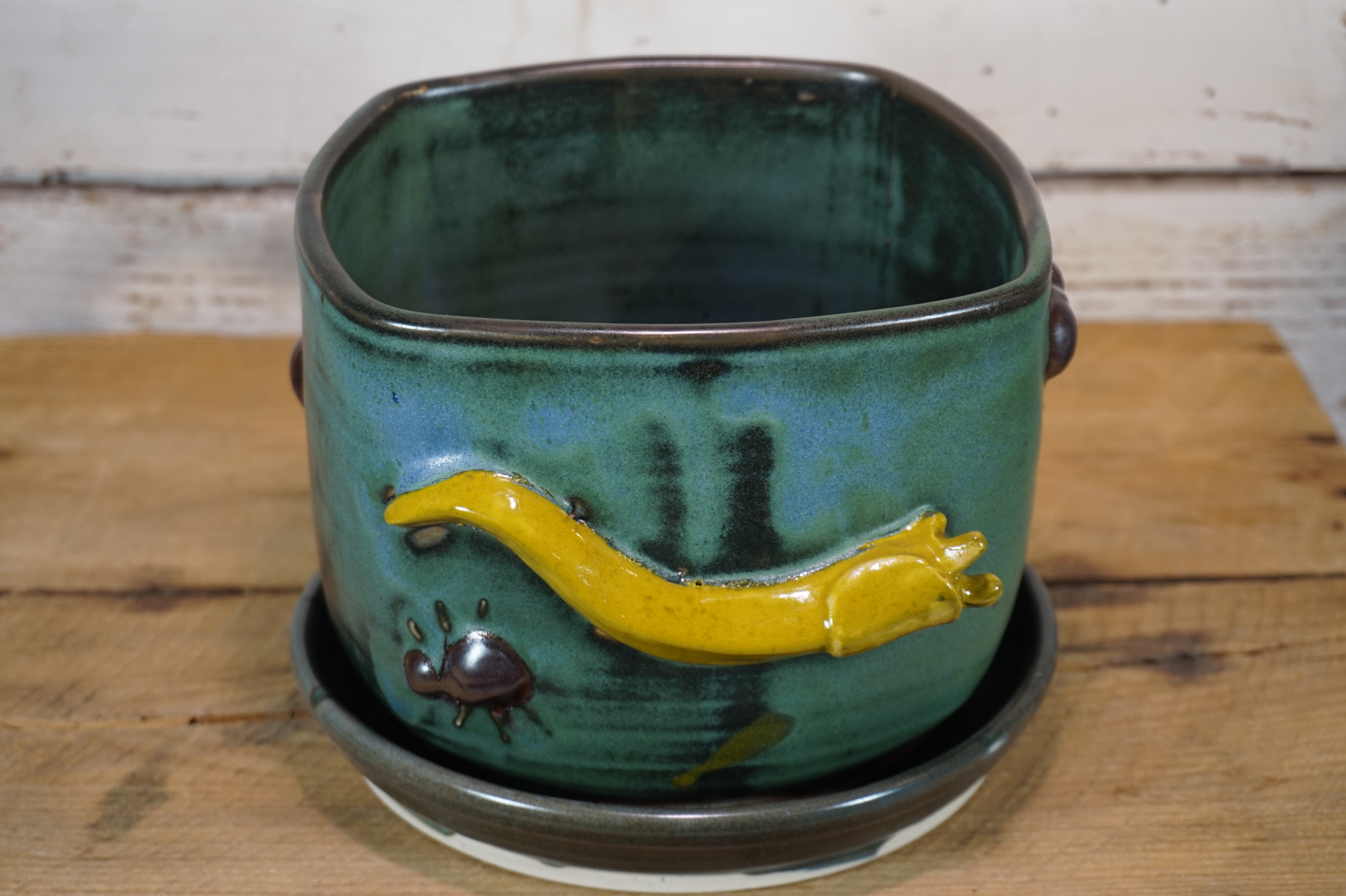 green sluggy buggy plant pot