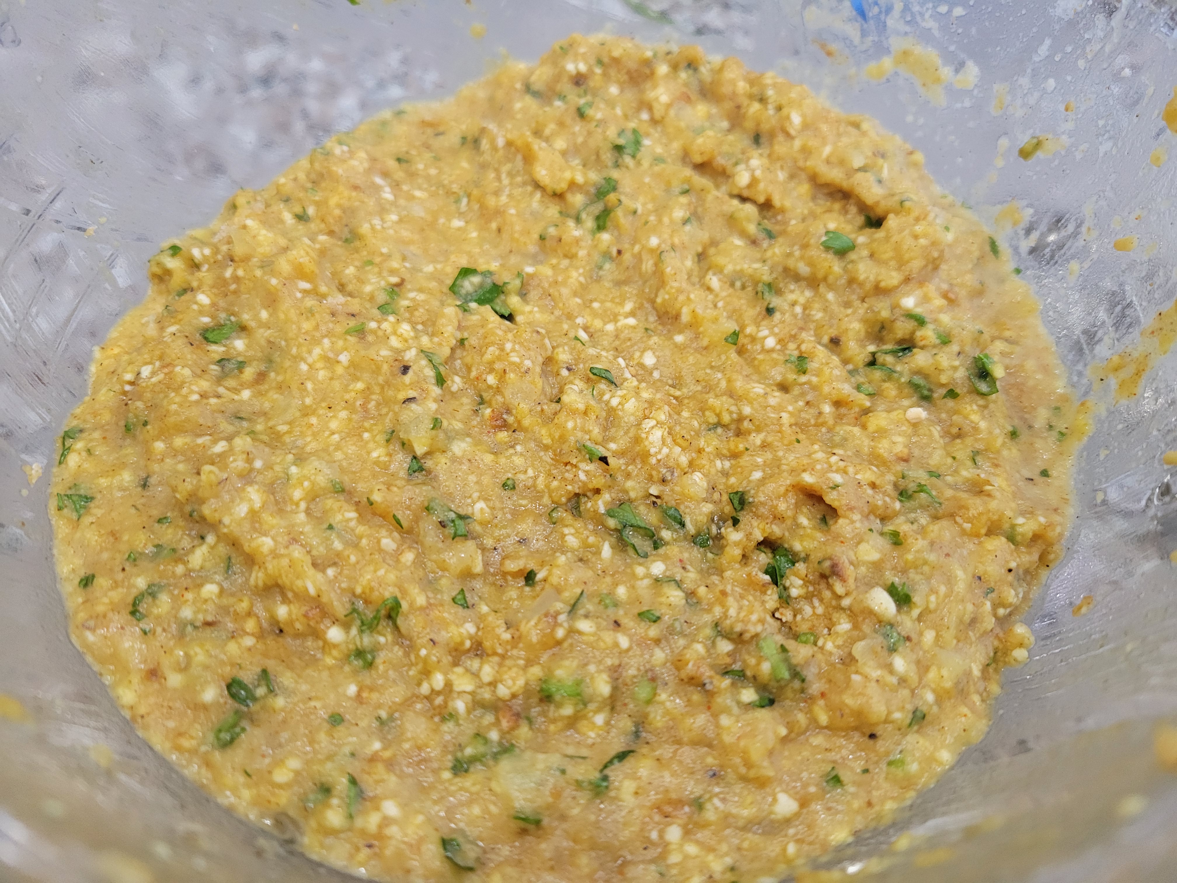 mixed matzoh ball batter, showing texture